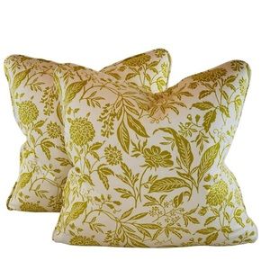 Pair Premier Prints Mm Designs Green Ivory Botanical Floral Leaf Pillow Covers